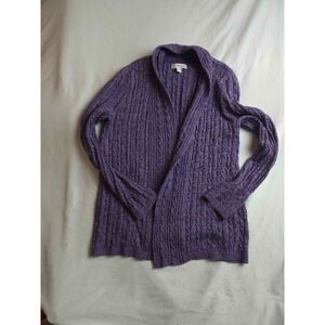 Kim Rogers Cardigan Sweater Womens Size PS Purple Cable Knit Shawl Open Front